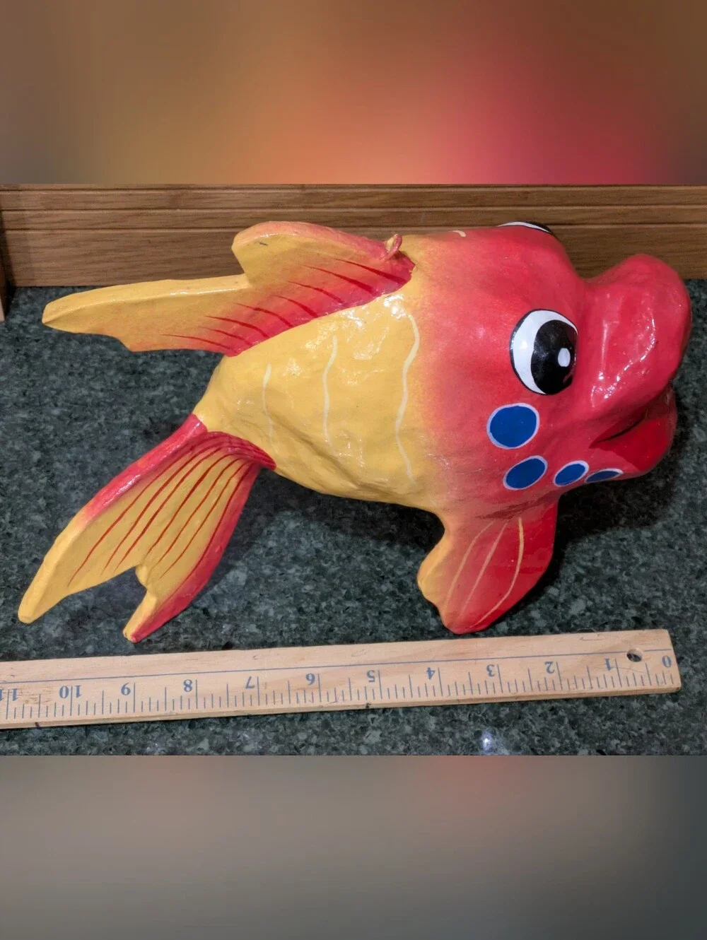Paper Mache 3 Large Colorful Fish. Beautiful Decorative Set. EUC